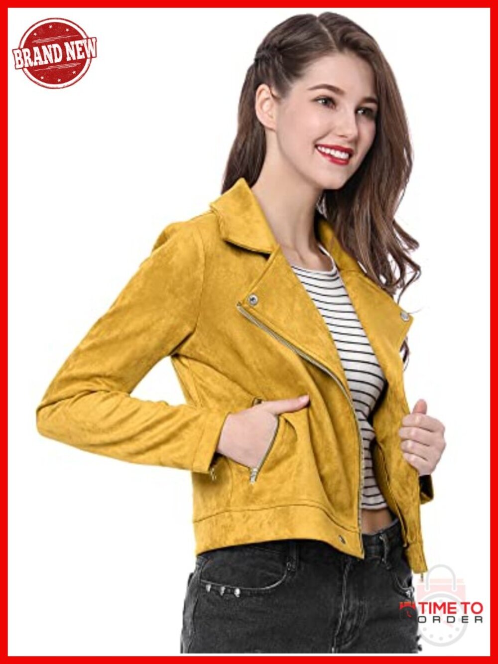 Faux Suede Biker Moto Jacket with Asymmetric Zipper